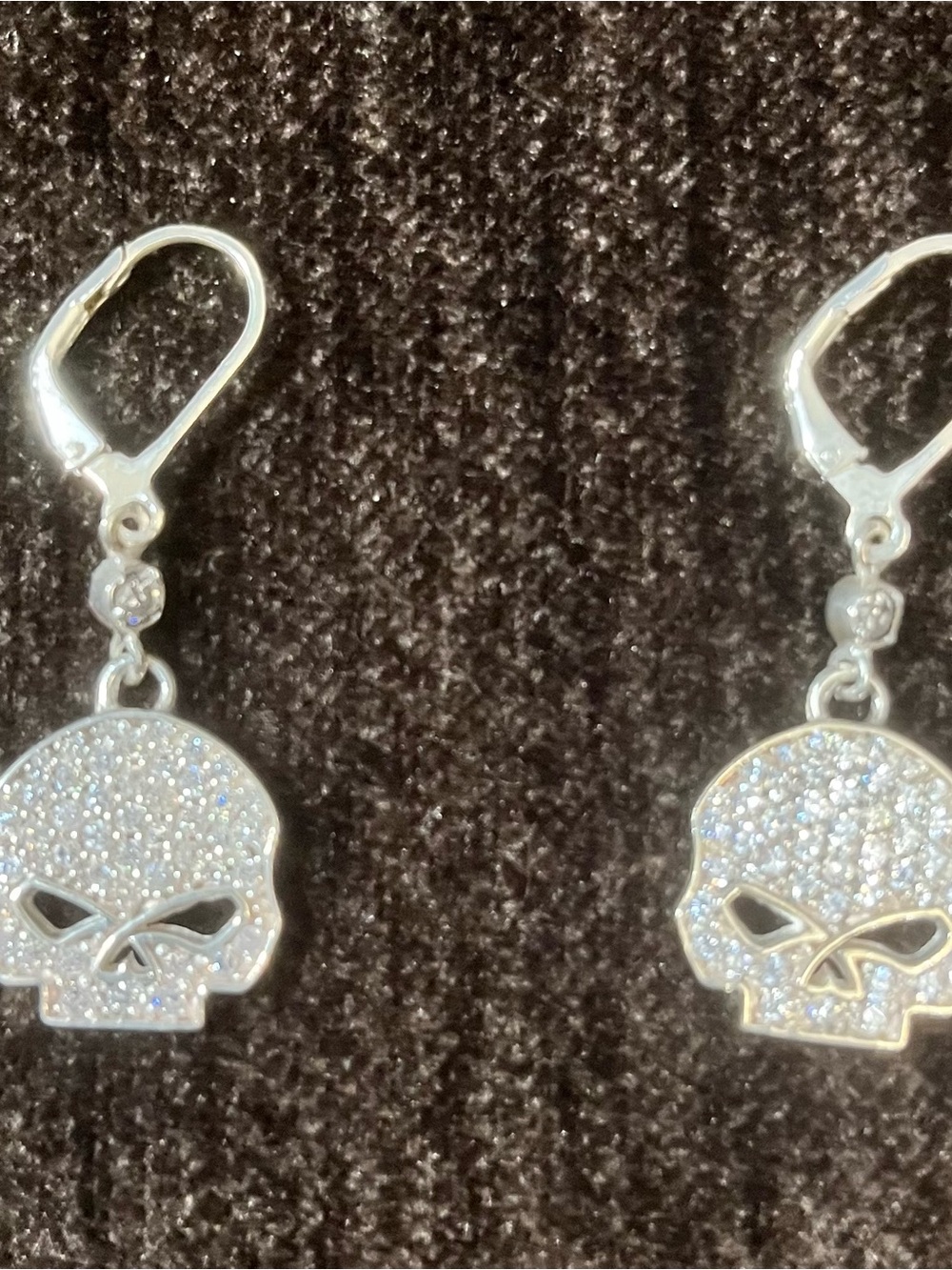 Harley Davidson Sterling Silver Crystal Willie G Skull Drop Earrings